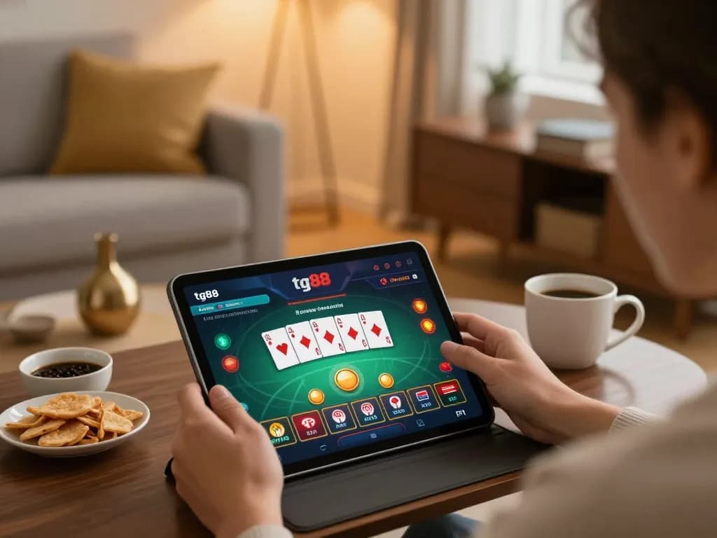 Engaging gameplay on tg88 mobile casino app with a cozy home setup.