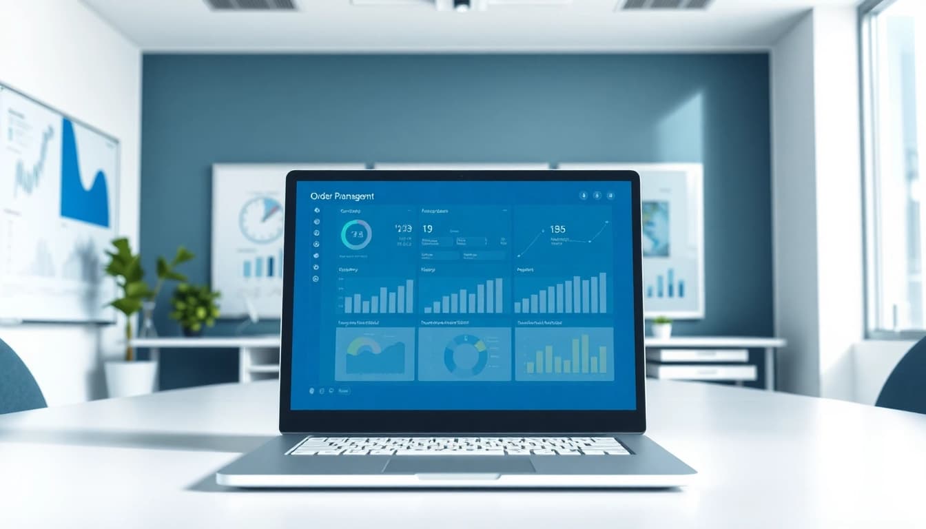 Visual representation of order processing software interface in a modern office setting, enhancing productivity.