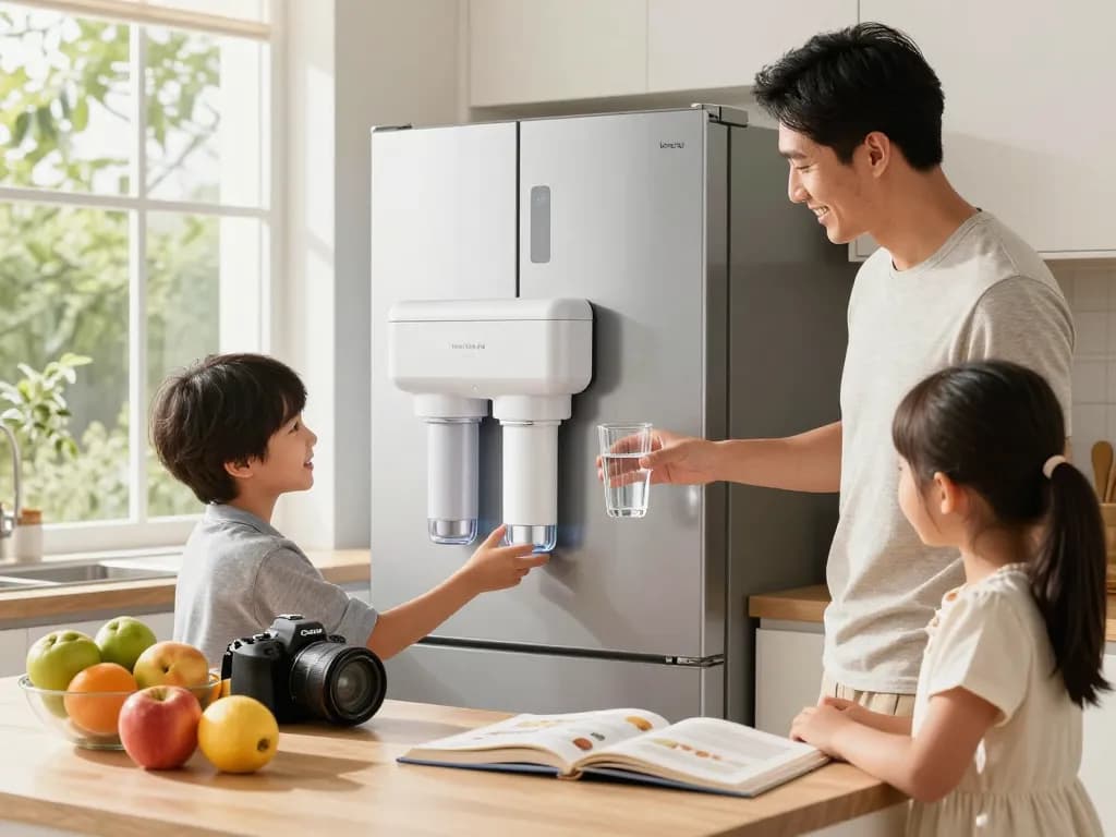 Waterdrop Plus UKF7003 Replacement for Maytag® UKF7003 providing fresh water in a modern kitchen.