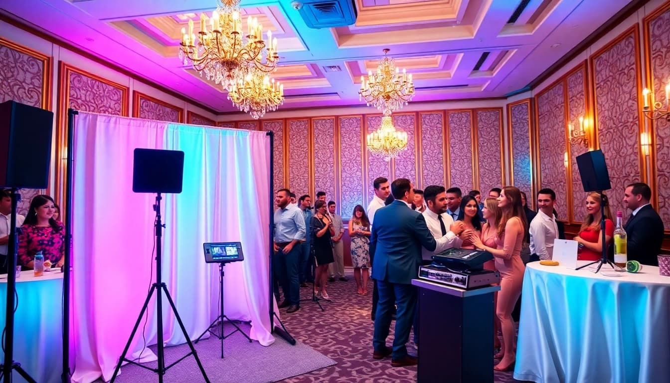 Enjoying a vibrant photo booth chicago with colorful props and decor during an event.
