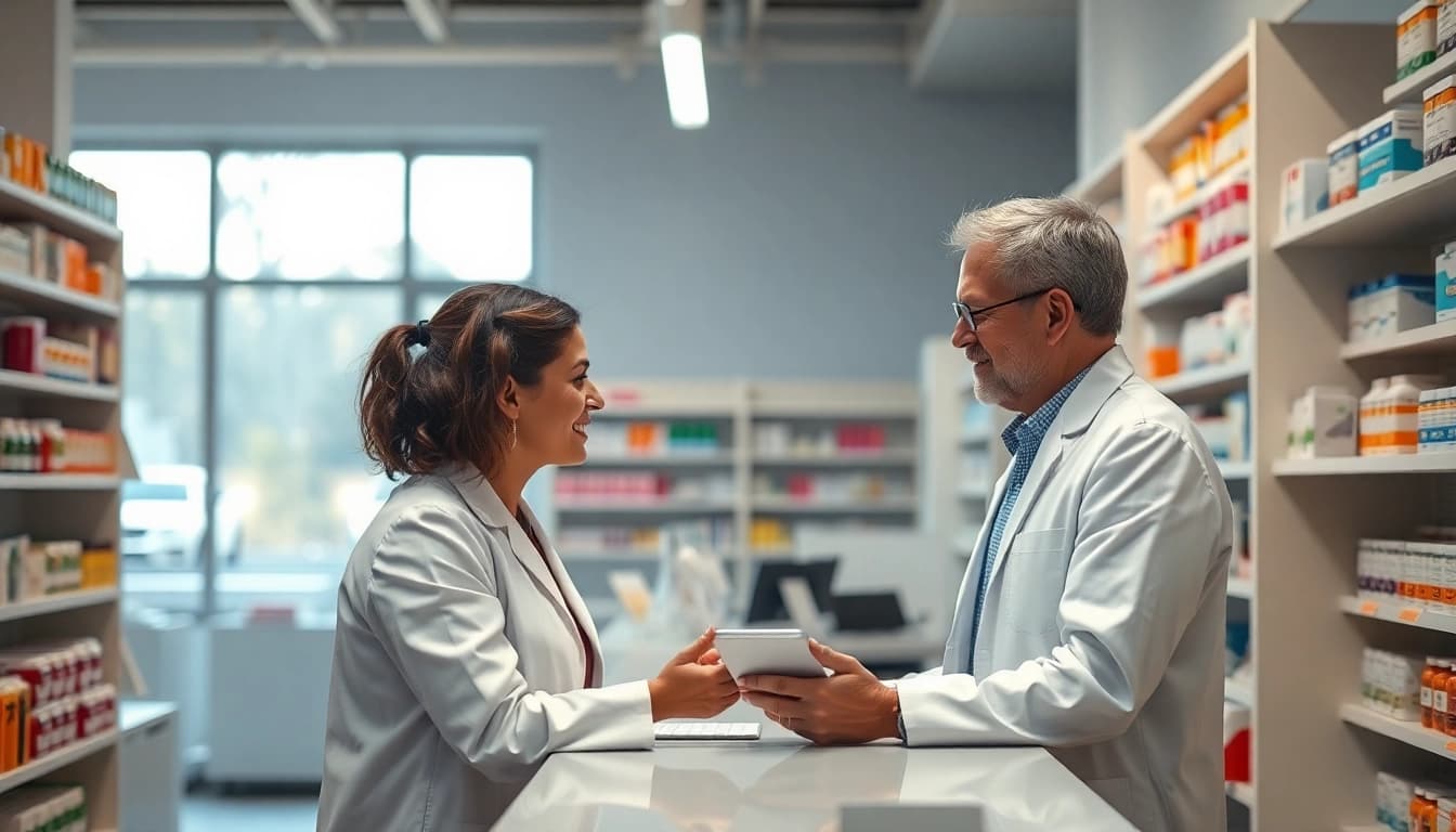 Assistants at an online pharmacy help customers with medication information.