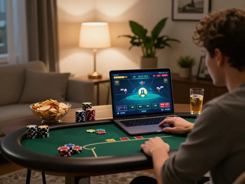Engaged player on okwin at home enjoying immersive online poker experience.