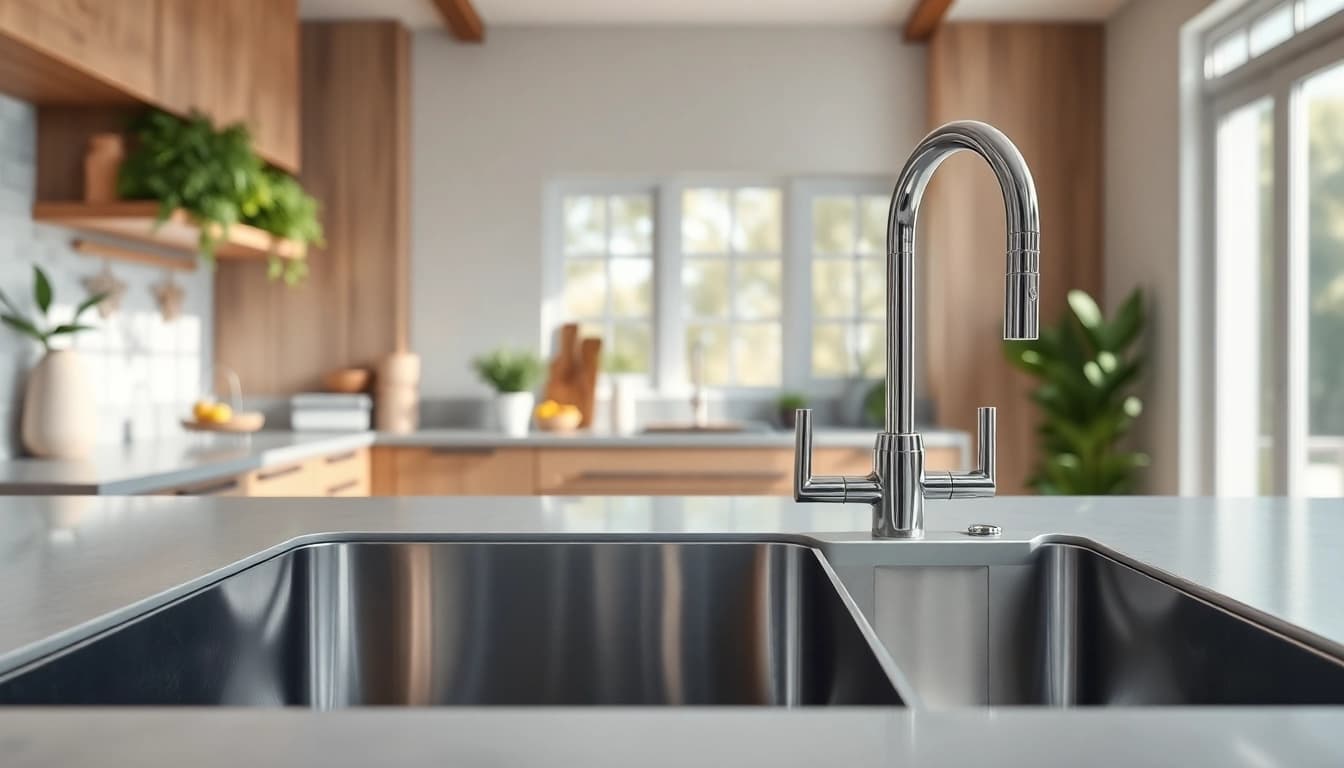 Find a stylish stainless steel kitchen sink near me, featuring modern design and shiny texture.
