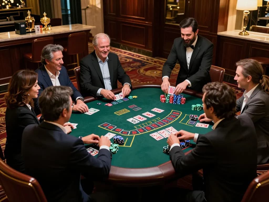 Players enjoying a round at the blackjack table while engaging with 388bet strategies in a luxurious casino