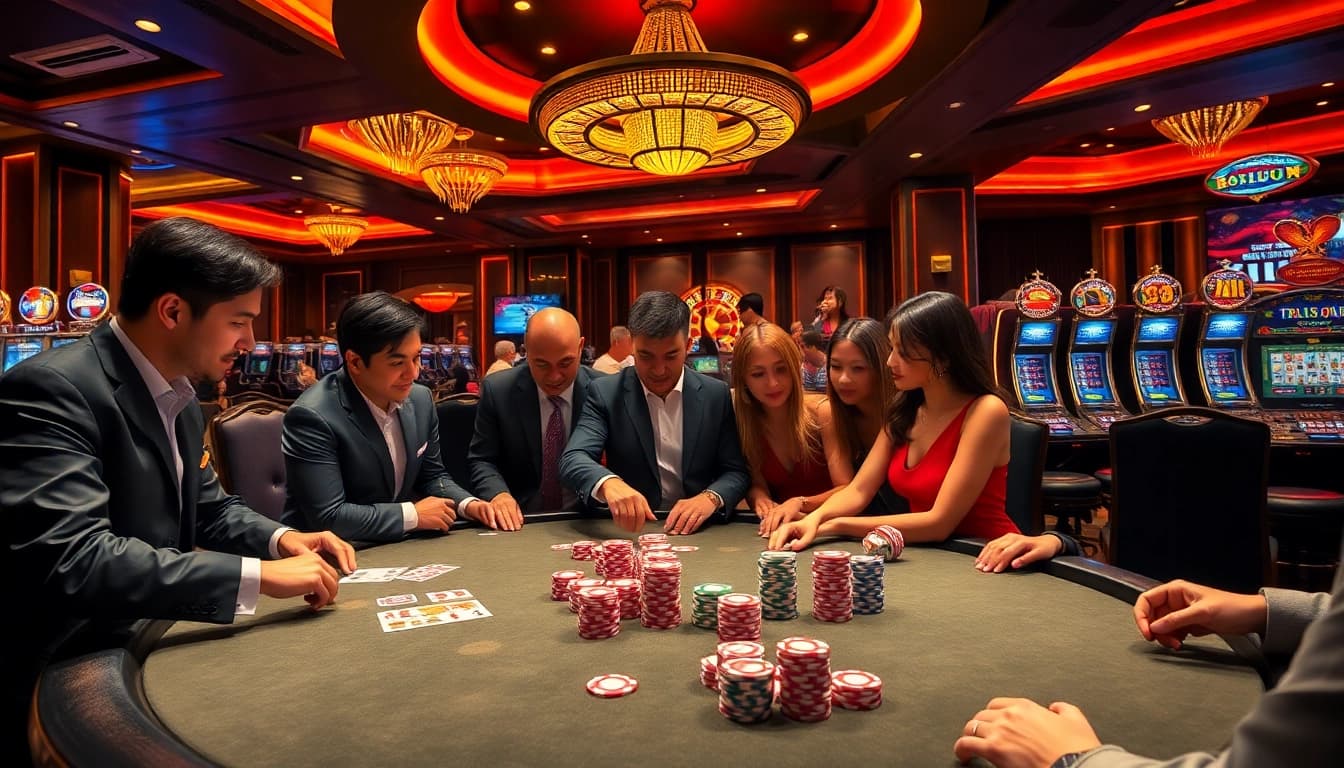 Playing a high-stakes game at kjc rr88 casino table with vibrant cards and chips.