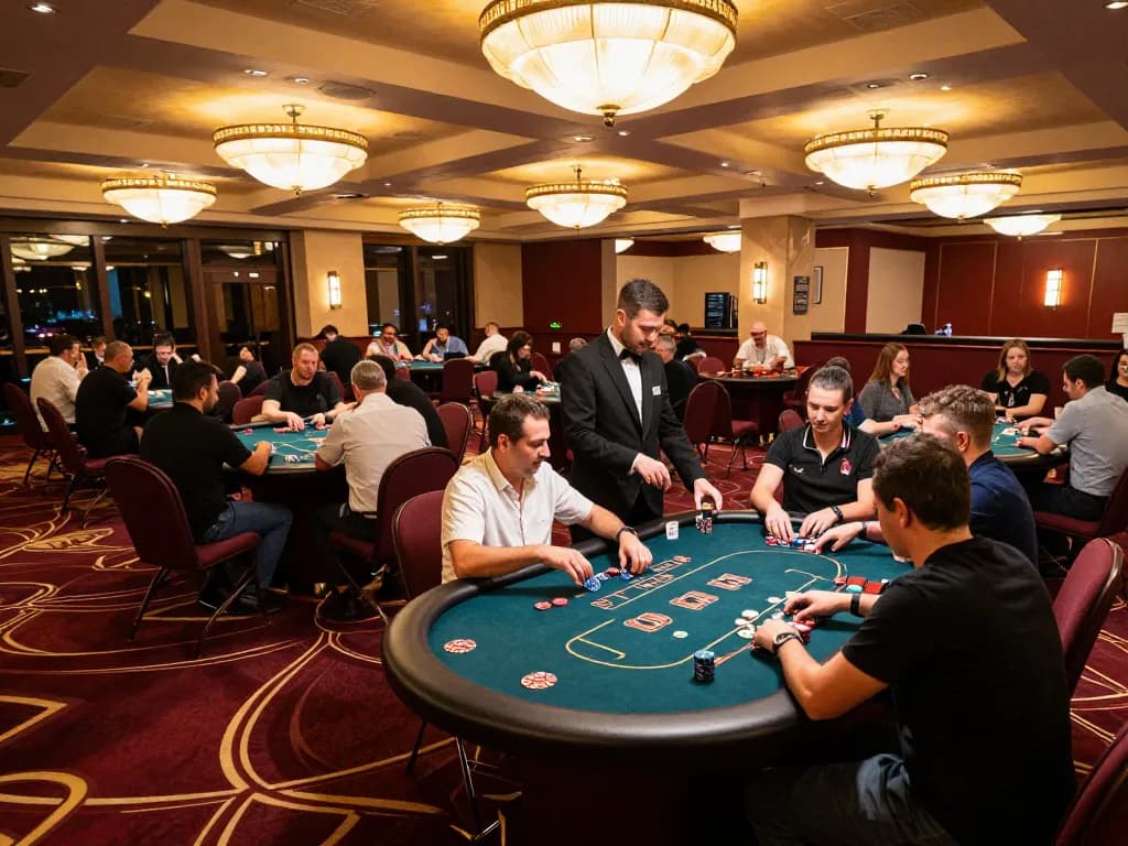 KQBD players enjoying poker at an upscale casino, enhancing excitement and strategy while gambling.
