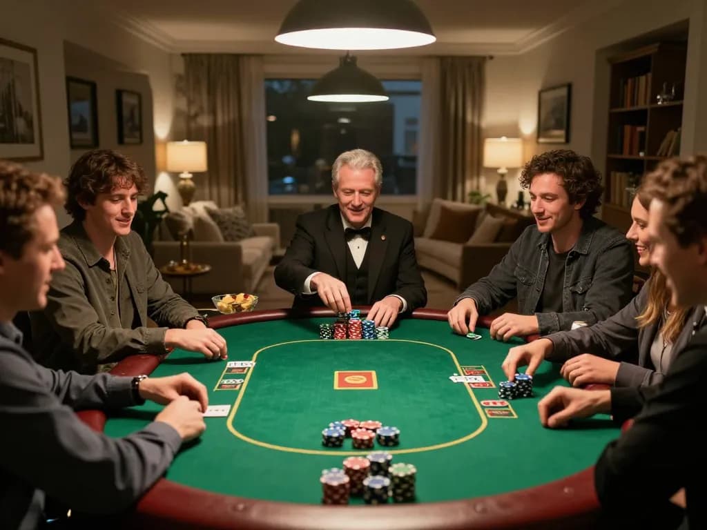 Engaging game of poker with friends at home, enjoying a lively atmosphere, showcasing giường bệnh nhân arrangement