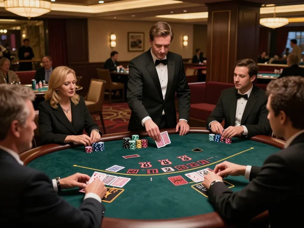 Engaging gameplay at https://n188.build/ blackjack table, showcasing players in action with stacks of chips.