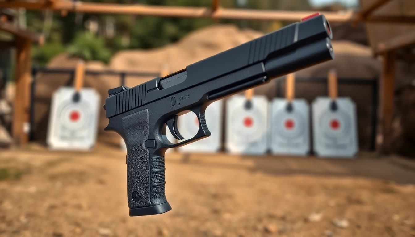 Explore features of polymer-80 handgun in a professional shooting range setting.