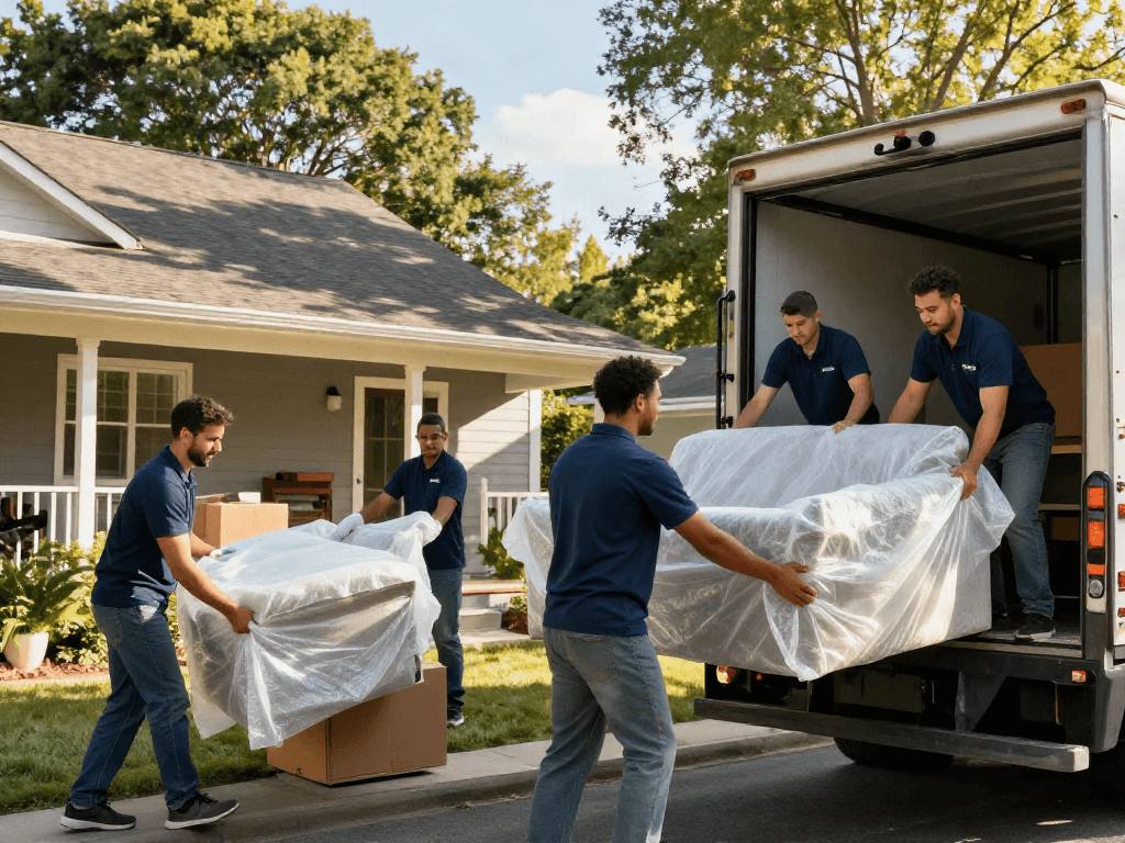 Professional movers loading a truck with care and precision during a home relocation.