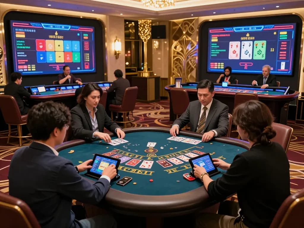 Engaging online baccarat gameplay at live dealer tables with vibrant casino atmosphere.
