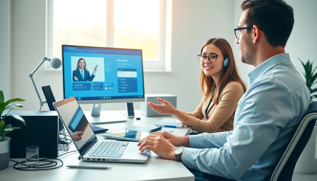 Dynamic illustration of an enterprise assistant optimizing workflow with digital tools.
