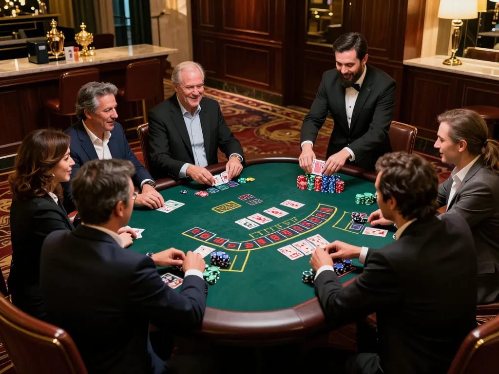 Players enjoying a round at the blackjack table while engaging with 388bet strategies in a luxurious casino