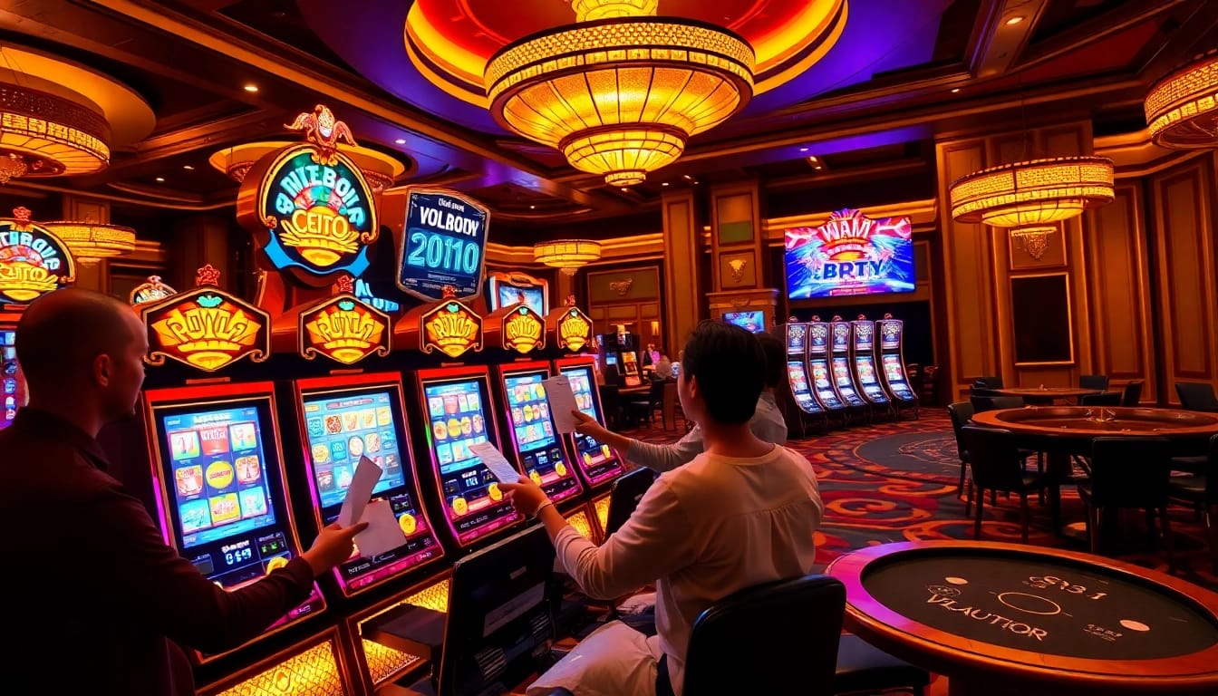 Exciting scene of slot machines celebrating Slot Gacor Hari ini with players winning big.