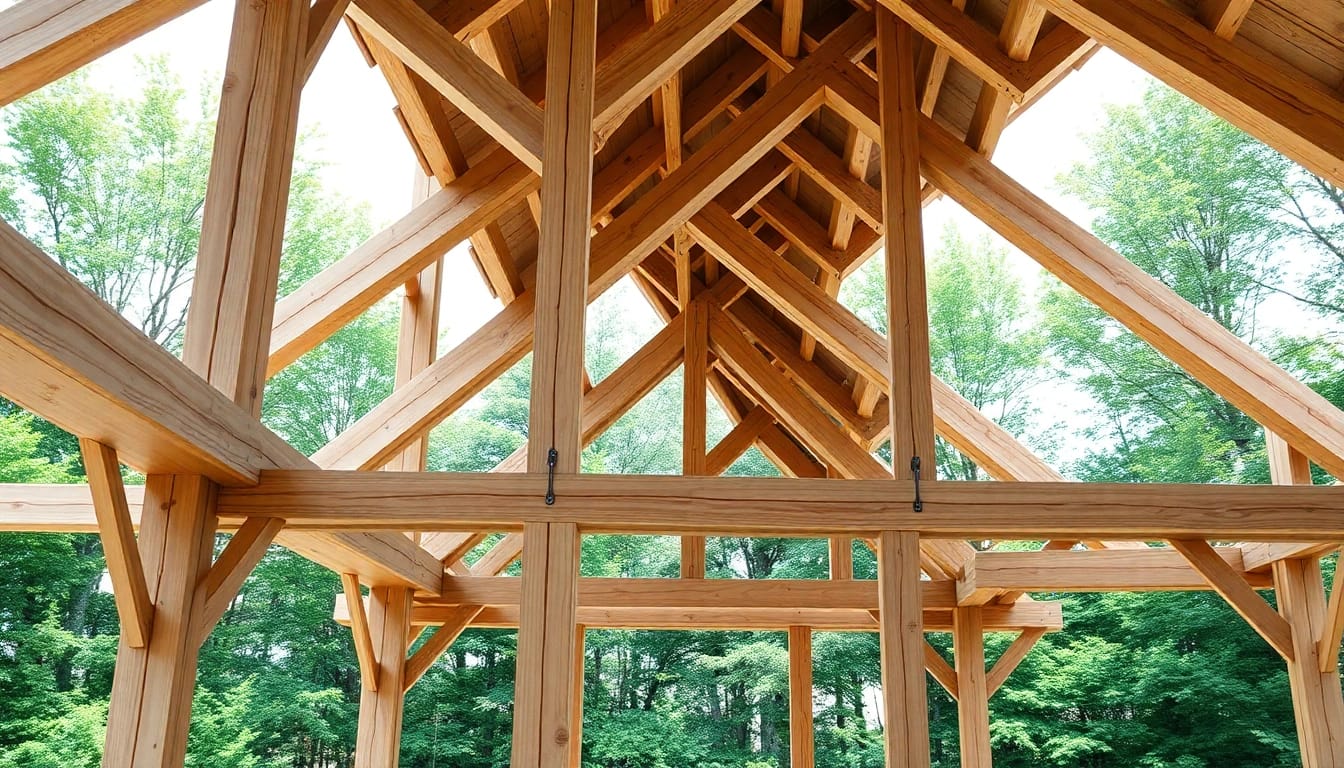 Crafting a Structural Timber Frame showcasing detailed beams and natural materials.