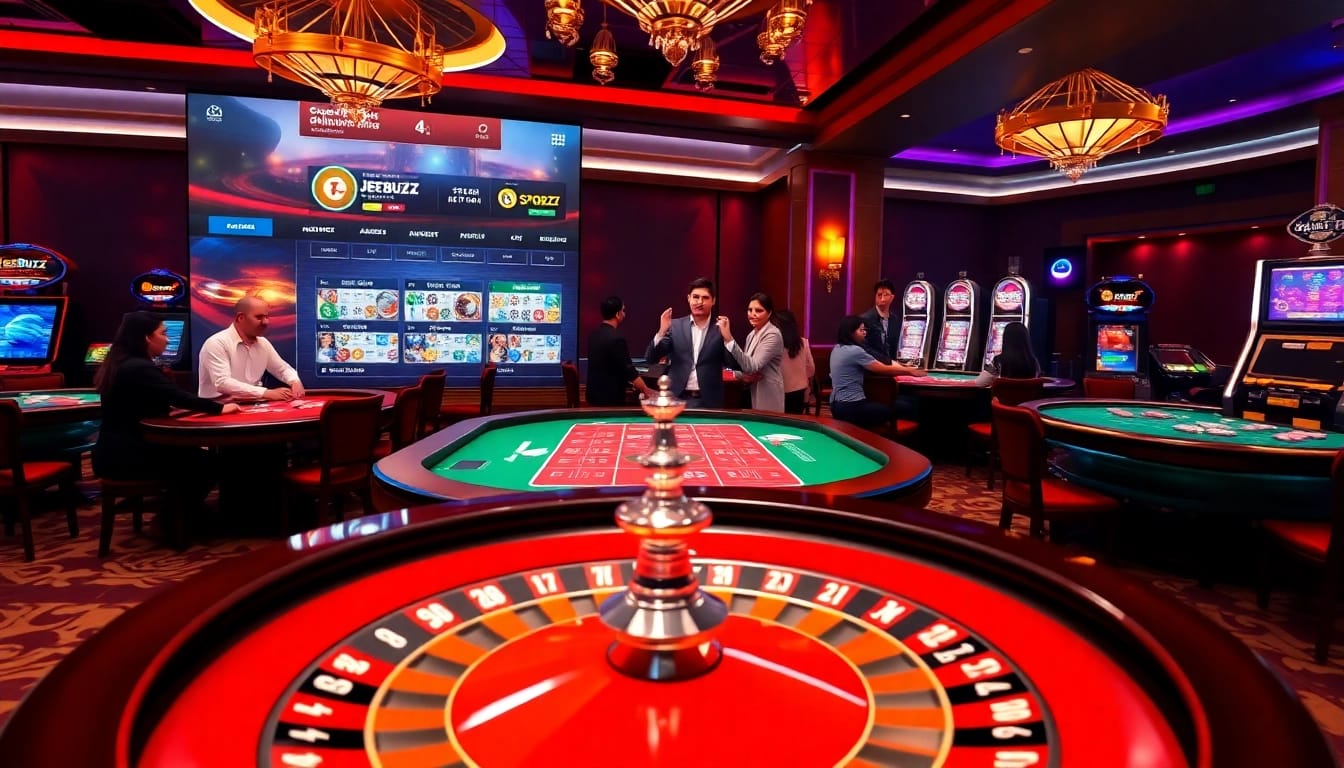 Experience the thrills of JeetBuzz Bangladesh at a vibrant casino scene with poker and roulette.