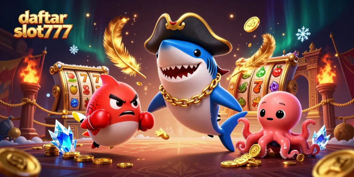 Engage with daftar slot777 in this vibrant 3D gambling scene featuring playful casino characters.