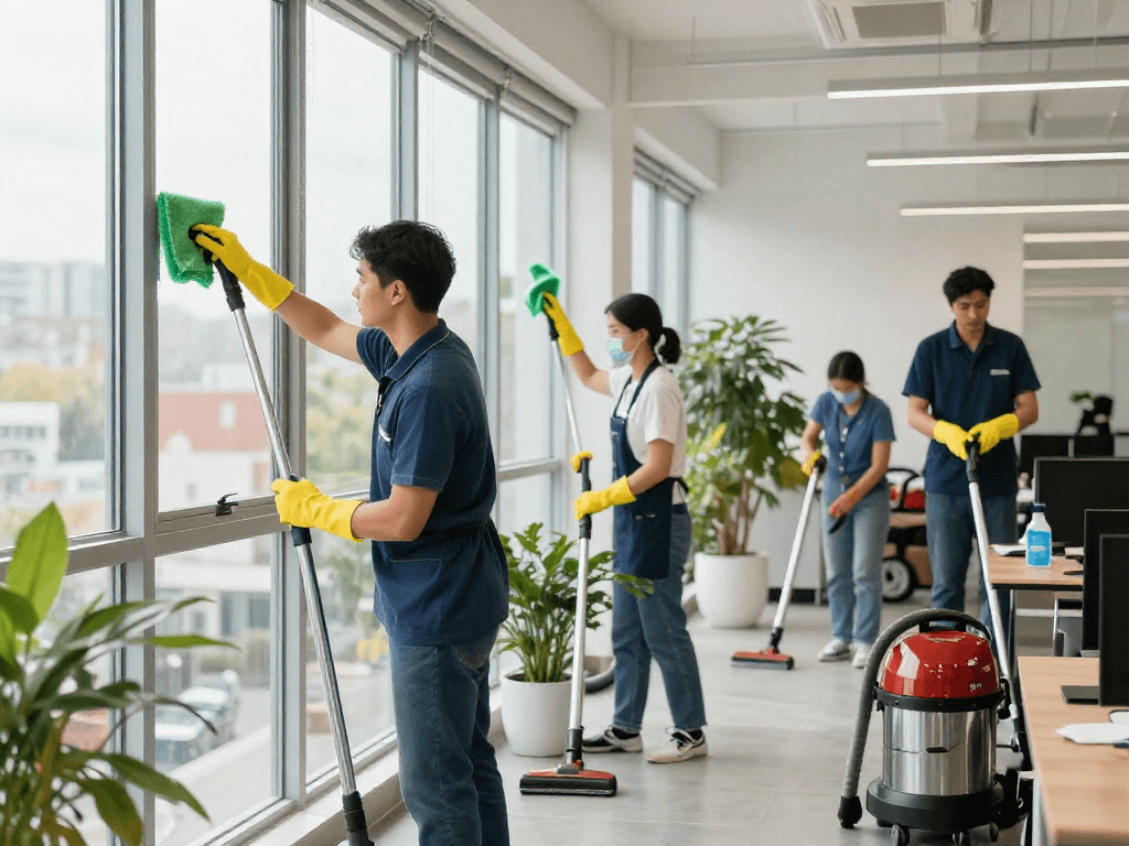 Reinigungsunternehmen Dortmund bei der professionellen Gebäudereinigung in einem modernen Büro.
