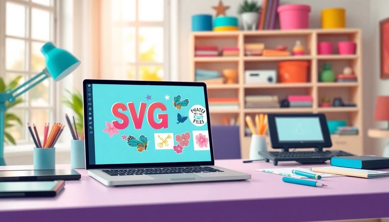 Download SVG cut files free download with vibrant designs in a creative workspace.