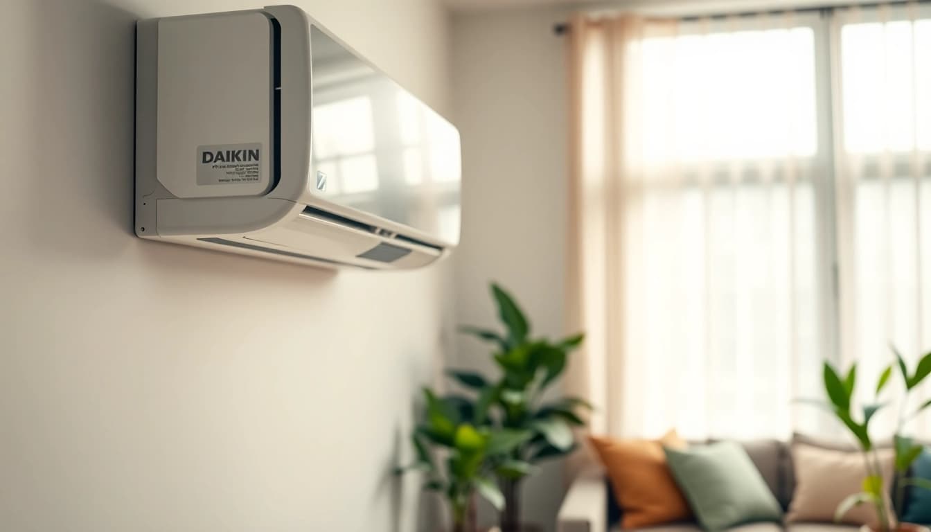 Enhance your space with a Daikin mini split AC installed in a chic living room.