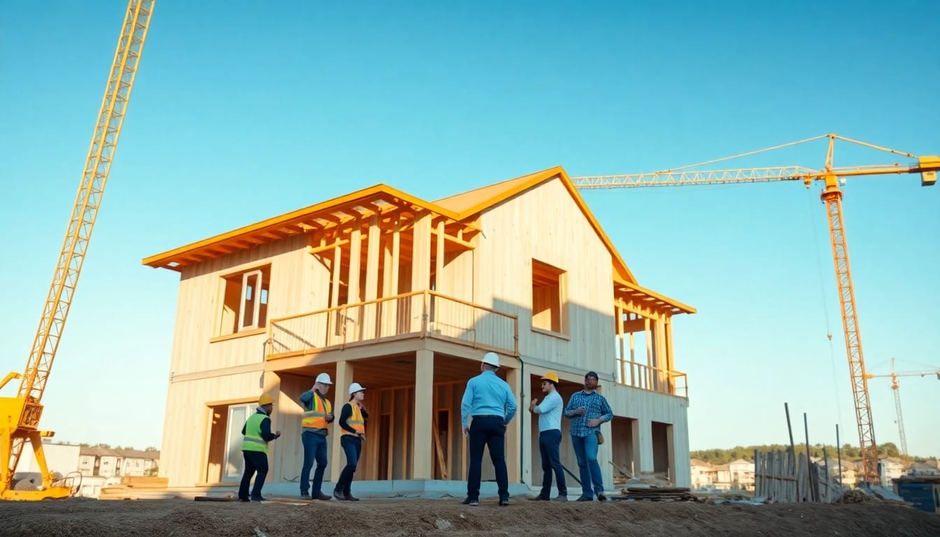 Showcase a residential building developer at work on a vibrant construction site.