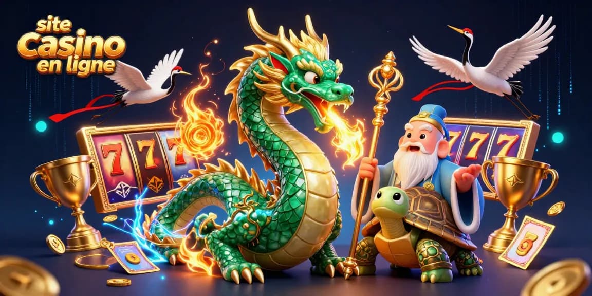 Jouez sur un site casino en ligne captivant avec un dragon et des éléments de jeu.