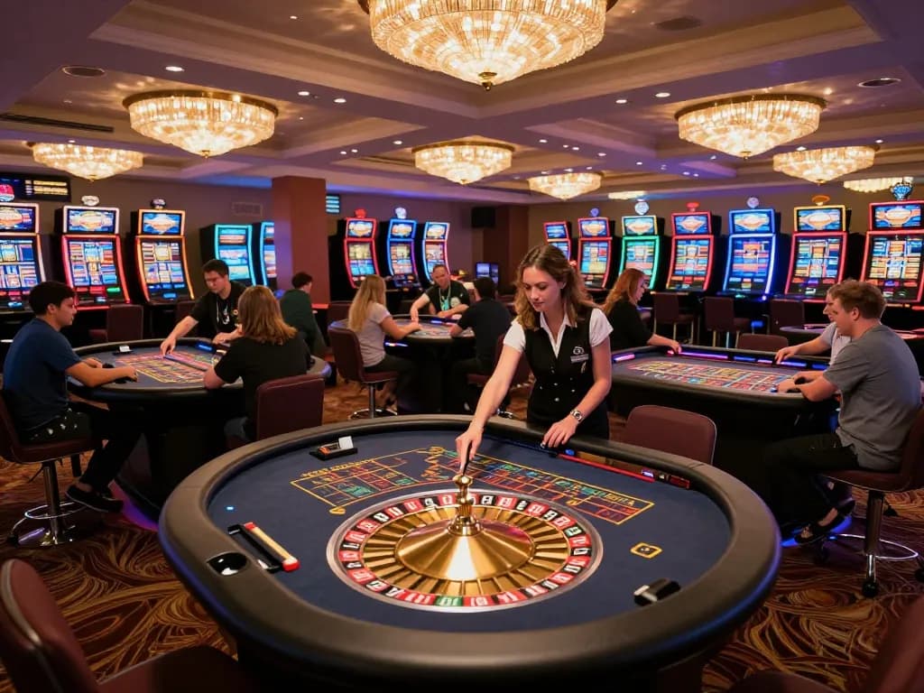 Experience winstrike69 at a lively roulette table with players making strategic bets and croupiers managing the game