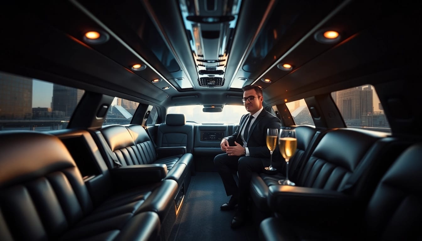 Luxury interior of a Hollywood Limo featuring plush seats and a professional chauffeur, perfect for Los Angeles Limo services.