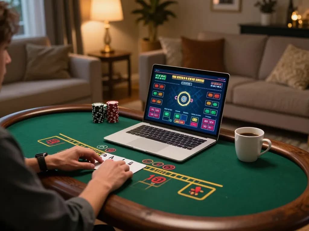 Engaging with live dealer blackjack on LC88 within a cozy home environment.