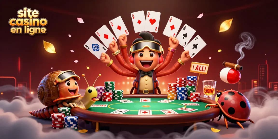 Jouez sur le site casino en ligne avec notre illustration captivante de jeu, mettant en scène un croupier original.