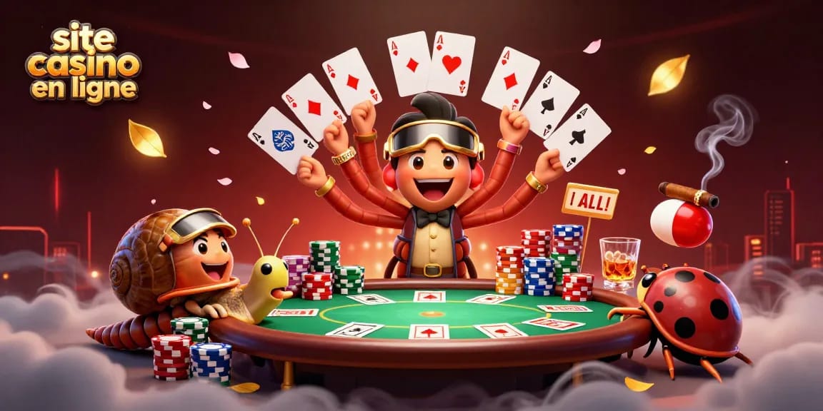 Jouez sur le site casino en ligne avec notre illustration captivante de jeu, mettant en scène un croupier original.