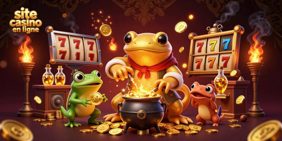 Participez à des jeux sur un site casino en ligne rempli d'animations captivantes et d'éléments dorés.