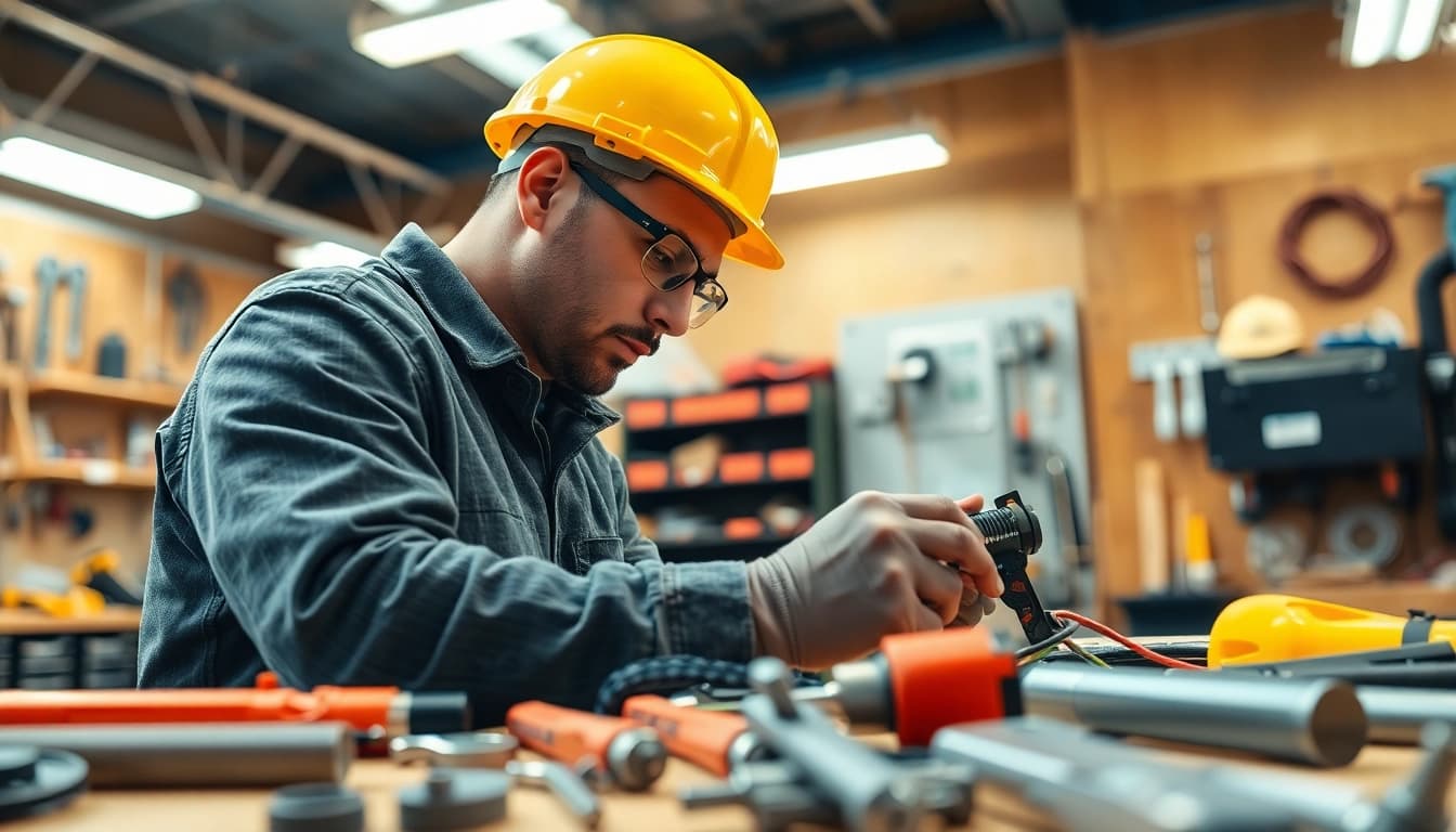 Engaging skilled trades training session showcasing a tradesperson expertly working on electrical circuits.