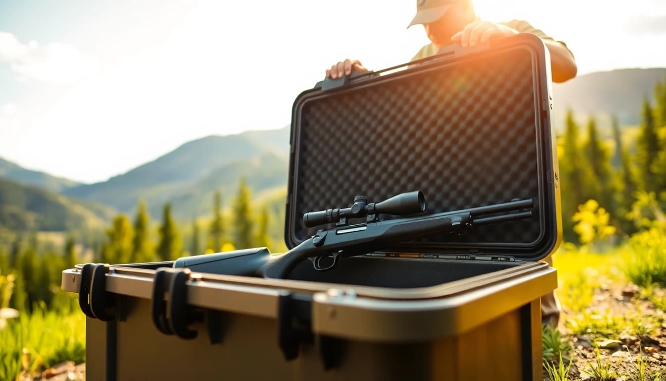 Secure the pelican rifle case while preparing for an outdoor shooting session.