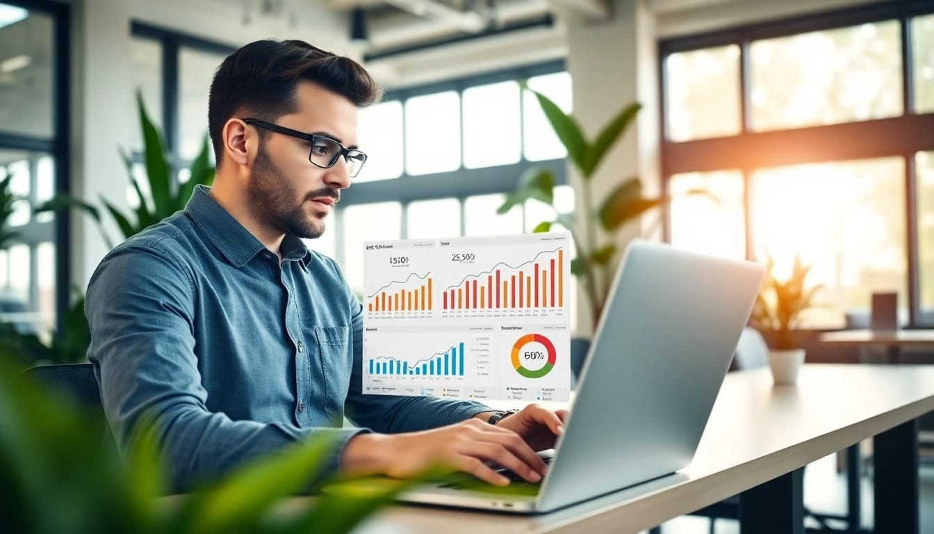 Analyze the SEO Rank Tracker metrics in a modern office for improved visibility.