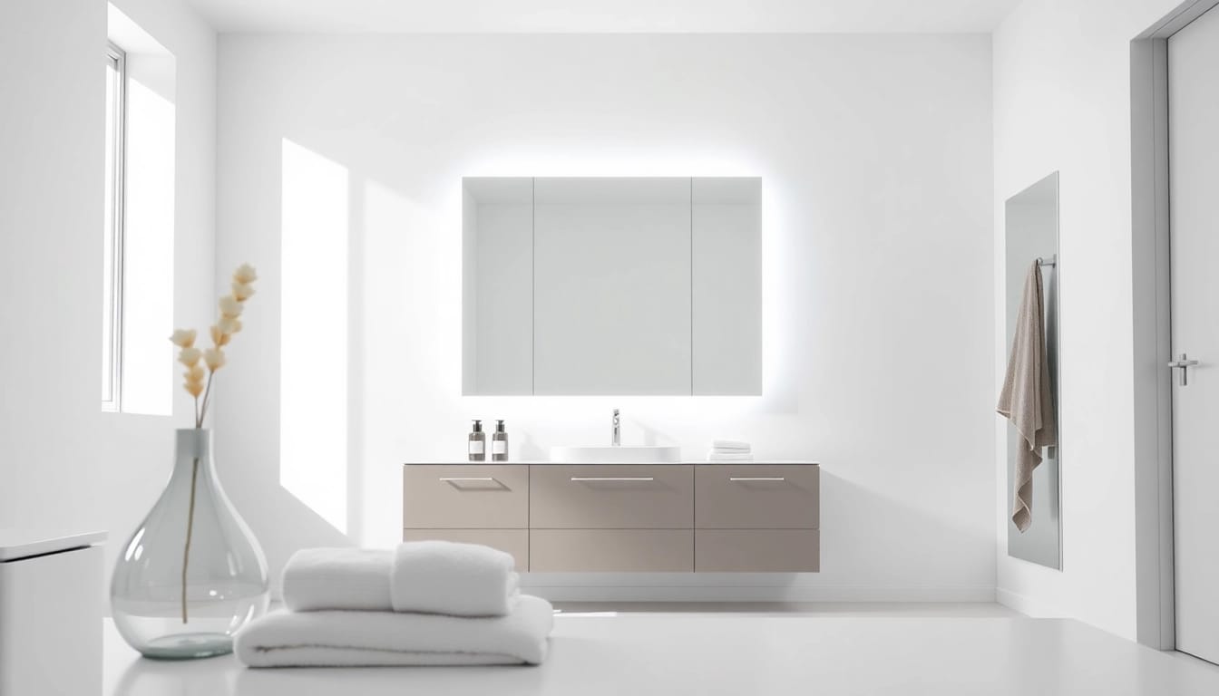Entdecken Sie sonni Spiegelschrank mit modernem Design und integrierter Beleuchtung für Ihr Badezimmer.