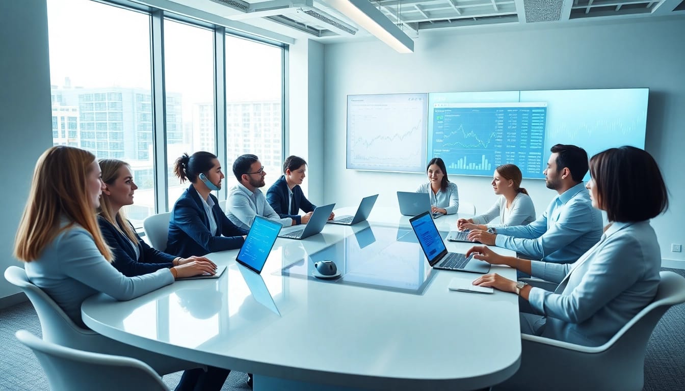 Professionals collaborating in a modern financial tech office, focusing on BOX138 strategies.