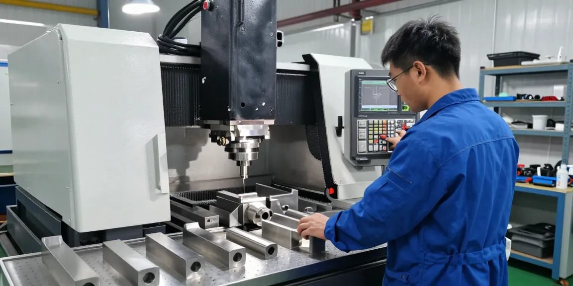 CNC machined stainless steel parts being expertly crafted in a precision workshop.