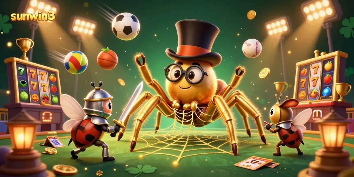 Join the excitement at sunwin3 with a golden tarantula and beetle knight amidst vibrant casino action.
