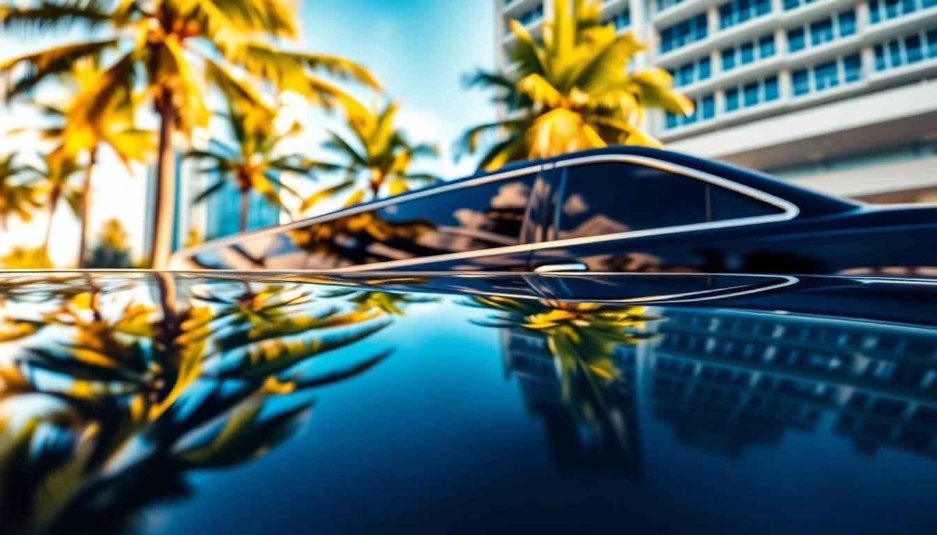 View of a luxury limousine service by a limo company Miami at a Miami hotel