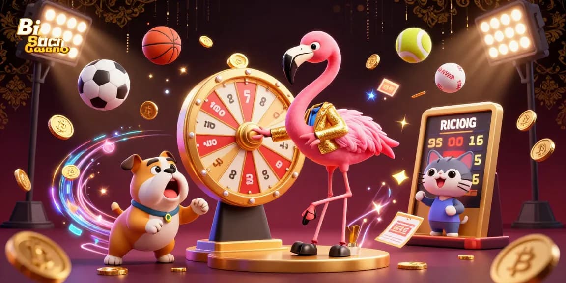 Créez votre chance dans un casino Bitcoin dynamique avec des personnages 3D colorés et des éléments de jeu captivants.