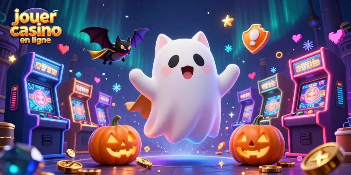 Jouer au casino en ligne avec un chat fantôme et une chauve-souris dans un casino hanté.