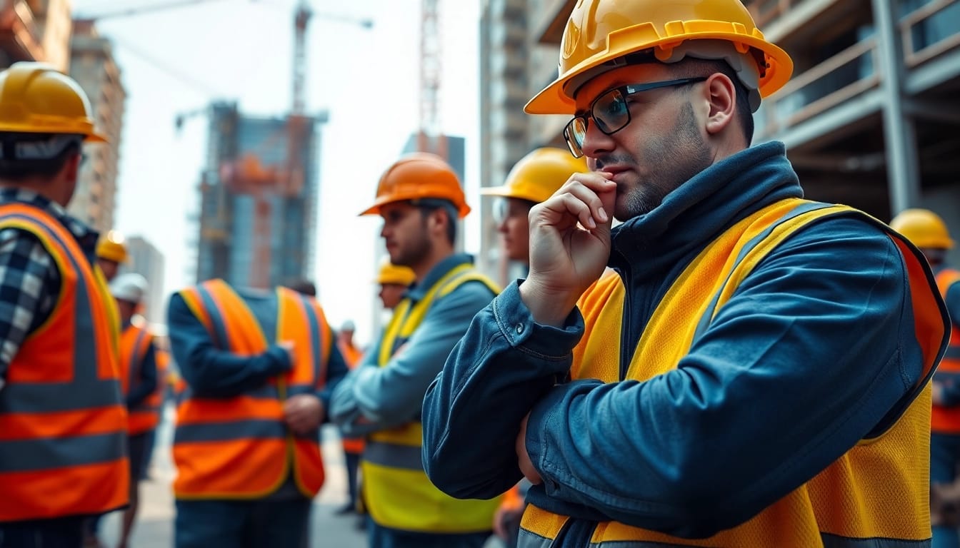 Construction site safety practices shown by workers ensuring safety measures.