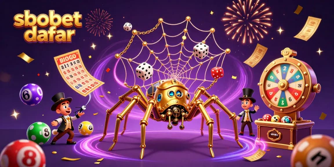 Experience sbobet daftar with vibrant lottery elements and a steampunk spider in action.