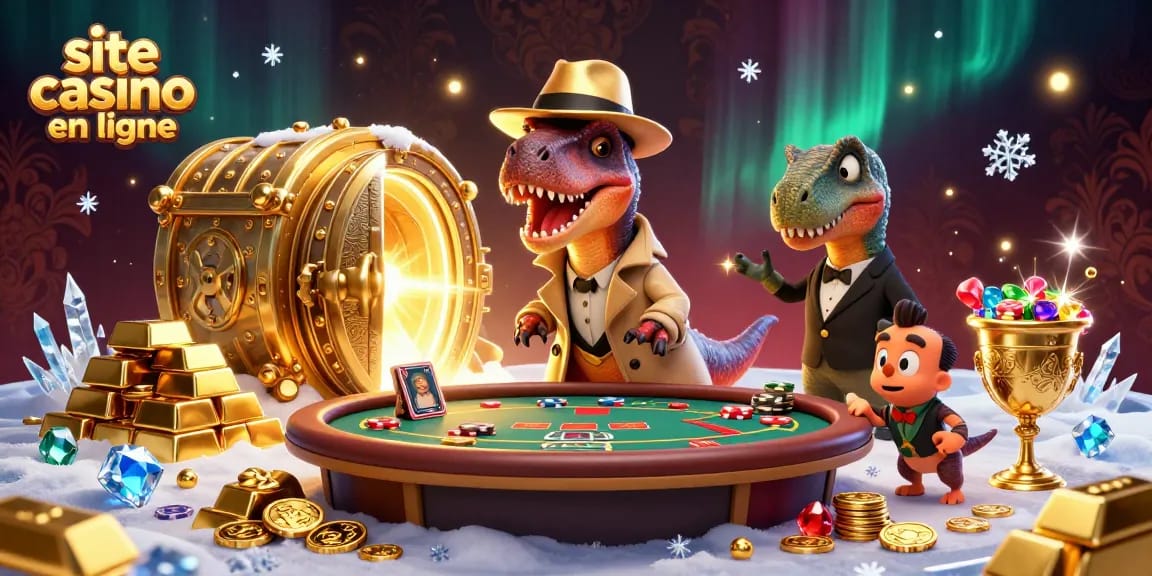 Une scène de casino en ligne avec un velociraptor comptant les cartes, exemplifiant le site casino en ligne avec des éléments de jeux.