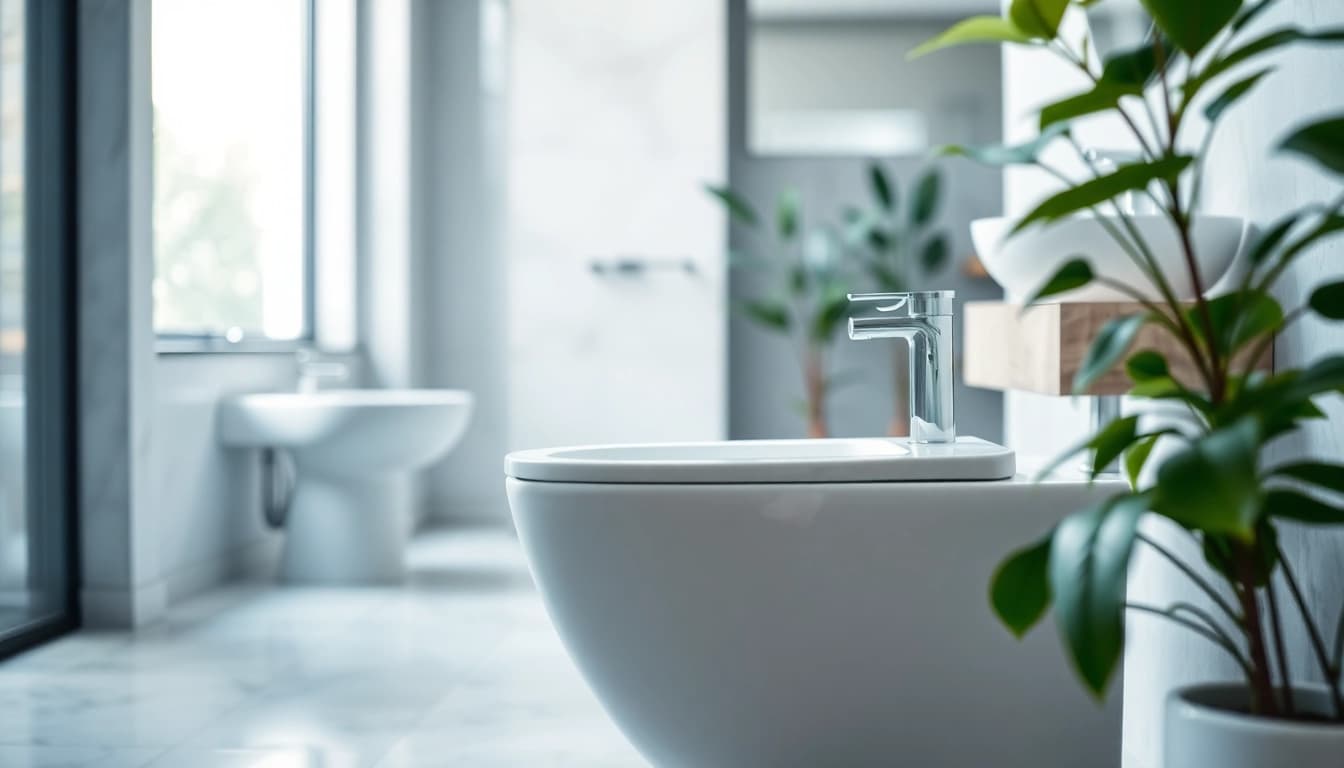 Bidet moderno in un bagno elegante, progettato per comfort e stile.