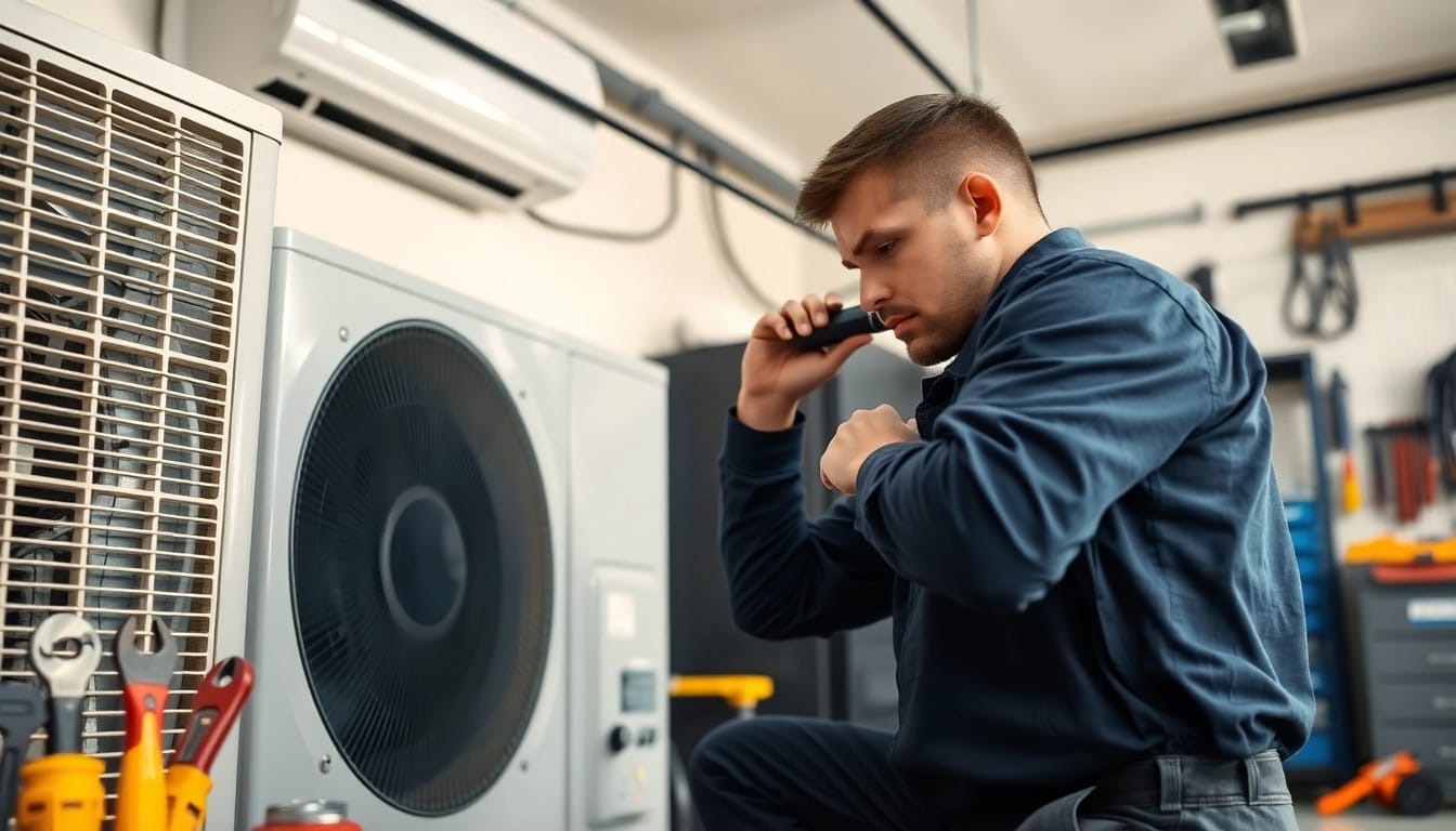 Expert ac repair phoenix az professional working diligently on a home air conditioning unit.