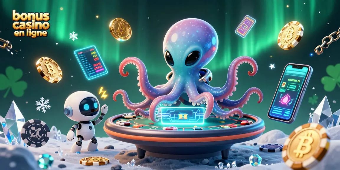 Jouez avec le bonus casino en ligne sur une table de poker holographique animée par un octopus spatial.