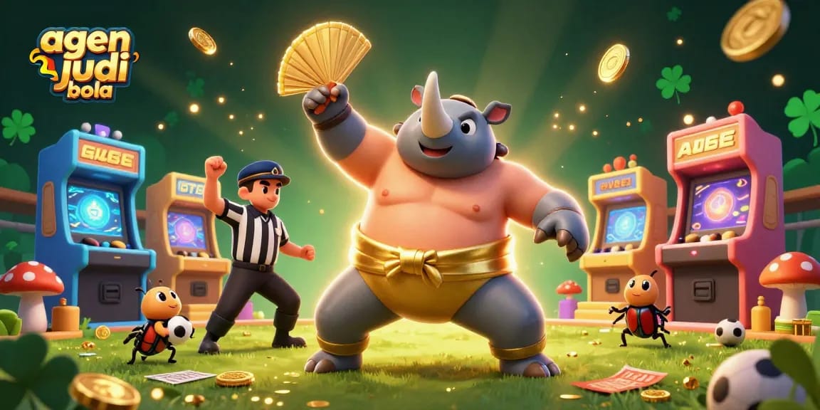 Experience winning big with agen judi bola through competitive sports betting in a vibrant illustration.