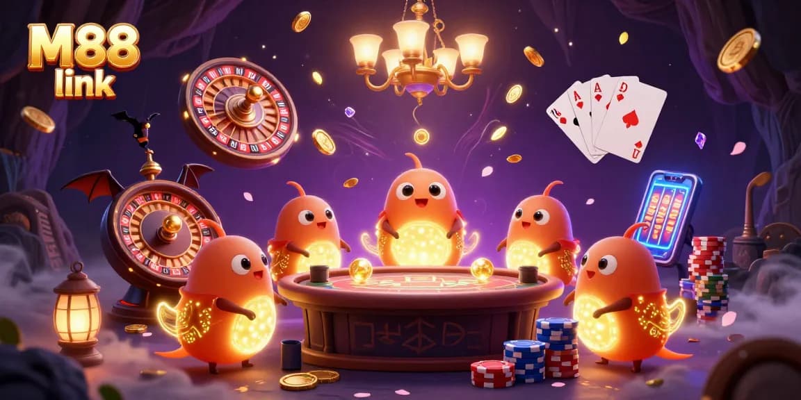 Light up your game with M88 link at the vibrant casino scene featuring glowing characters and thrilling action.